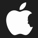 Apple logo with Steve Jobs outline as Bite in Apple logo