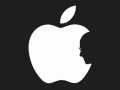 Apple logo with Steve Jobs outline as Bite in Apple logo