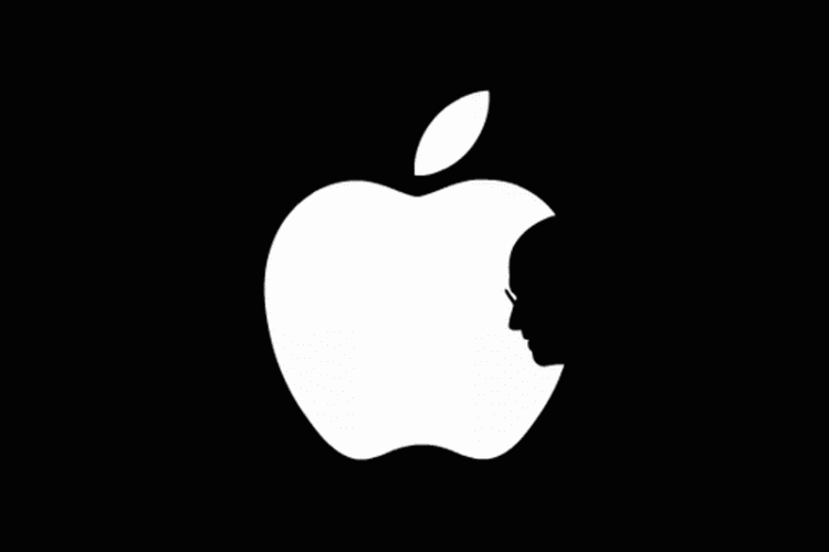 Apple logo with Steve Jobs silhouette outline as Bite in Apple